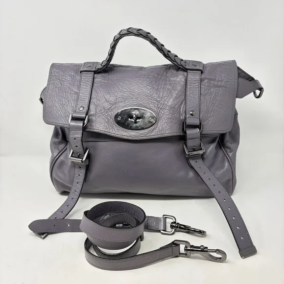 Mulberry Alexa Regular Slate Gray Lilac Leather Gunmetal Authenticated COA - Picture 1 of 16